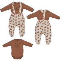Conjunto Body Com Culotte Bebê Menino Marrom Quinn Ursinho