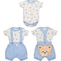 Conjunto Body Com Shorts Suspensório Bebê Menino Chay Azul