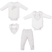 Conjunto Body Culote Babador Bandana Branco Bebê Ursinha