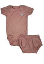 Conjunto Body Curto Bebe Menina Canelado Coracao Brilho