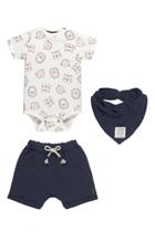 Conjunto body e babador/bandana em meia malha e bermuda em moletom - Up Baby