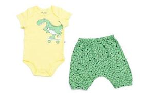 Conjunto Body e Bermuda Bebê Menino Dino Amarelo Have Fun