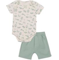 Conjunto Body e Bermuda Verde Masculino Bebê Nini e Bambini