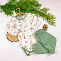 Conjunto Body e Calça Animais Safari Aquarelado Verde - Anjos Baby