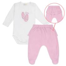 Conjunto Body e Calça Com Babado Mini & Co na Cor Off White e Rosa 0689.1270