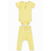 Conjunto Body E Calça Ribana Amarelo Sustentável Up Baby