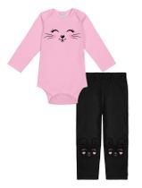 Conjunto Body E Legging Fofa Rosa E Preto Abrange