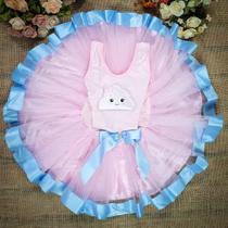 Conjunto Body e Saia de Tule Infantil Juvenil Fantasia Carnaval Halloween Chuva de Amor Rosa e Azul