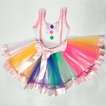 Conjunto Body e Saia de Tule Infantil Juvenil Fantasia Carnaval Halloween Temático Palhaço Circo Colorido