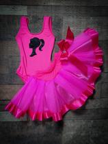 Conjunto Body e Saia de Tule Infantil Juvenil Fantasia de Festa Carnaval Halloween Barbie Rosa Pink