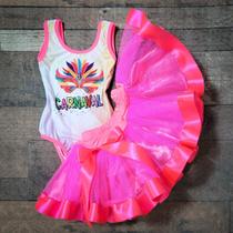 Conjunto Body e Saia Infantil Juvenil Festa Fantasia de Carnaval Folia Globeleza Cores Diversas Neon