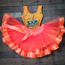 Conjunto Body e Saia Infantil Juvenil Festa Fantasia de Carnaval Folia Globeleza Cores Diversas Neon