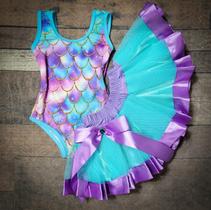 Conjunto Body e Saia Infantil Juvenil Festa Fantasia de Carnaval Halloween Sereia Ariel Conjunto Body e Saia Infantil Juvenil Festa Fantasia de Carnaval Halloween Sereia Ariel