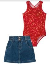 Conjunto Body e Saia Jeans Infantil Menina - Carinhoso