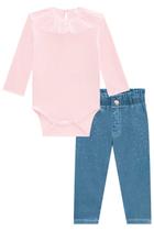 Conjunto body em cotton e calça jeans