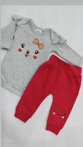 Conjunto Body Gatinha mescla com vermelho