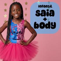 Conjunto Body Infantil Angel e Stitch e Saia de Tule Cor:MultiTamanho:12