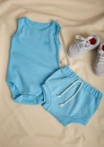 Conjunto Body Infantil Canelado cor Azul Conjunto Body Infantil Canelado cor Azul