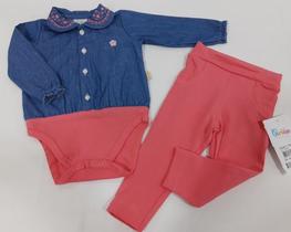 Conjunto Body Jeans + Calça Bebê Menina Paraíso Luxo 11700 Conjunto Body Jeans + Calça Bebê Menina Paraíso Luxo 11700