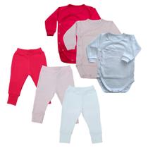 Conjunto Body Kimono Manga Longa + Calça Liso Algodão Kit C/3