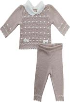 Conjunto Body Longo Nude Bordado Infantil Noruega