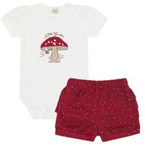 CONJUNTO BODY M/C BABADINHO COGUMELO E SHORTS EM ALGODÃO EGIPICIO MINI&ampCOO