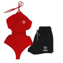 Conjunto Body Maiô Com Bojo Estampas Refletiva + Short Conjunto Body Maiô Com Bojo Estampas Refletiva + Short