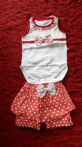 Conjunto Body Malha Bordado Short Poa Tricoline Saia de Bado