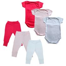 Conjunto Body Manga Curta + Calça Bebê Liso Algodão Kit C/3