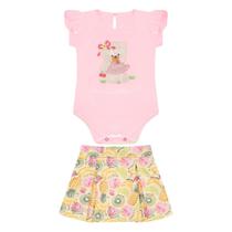 Conjunto body manga curta com saia quebra cabeça estampado ref: 3306 p/gg