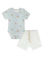 Conjunto Body Manga Curta com Shorts Curto Off White - Bibe - Estampa Barcos