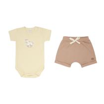 Conjunto Body Manga Curta e Shorts Barra Virada Suedine - Little Farm - Mini & Co. Tamanho:GG Conjunto Body Manga Curta e Shorts Barra Virada Suedine - Little Farm - Mini & Co. Tamanho:GG