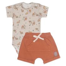 Conjunto Body Manga Curta Estampa Desert e Short Mini & Co na cor Marrom e Caramelo 0531.1267 Conjunto Body Manga Curta Estampa Desert e Short Mini & Co na cor Marrom e Caramelo 0531.1267