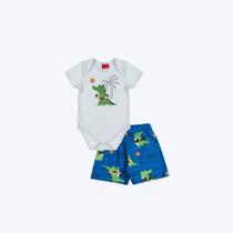 Conjunto Body Manga Curta Jacaré E Shorts Estampado Bebê Menino Kyly 1001136 Azul Marinho