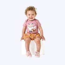 Conjunto Body Manga Curta Raposa E Shorts Bebê Menina Kyly 1001127 Rose