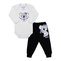 Conjunto Body Manga Longa Baby Duck Comfort Coala Flores Branco