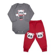 Conjunto Body Manga Longa Baby Duck Comfort Panda Boy Cinza Conjunto Body Manga Longa Baby Duck Comfort Panda Boy Cinza