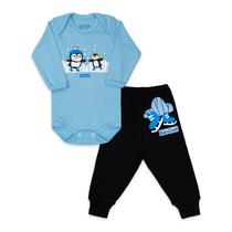 Conjunto Body Manga Longa Baby Duck Comfort Pinguim Patins Azul