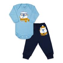 Conjunto Body Manga Longa Baby Duck Comfort Urso Cachecol Azul