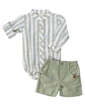 Conjunto Body Manga Longa Bebe Menino + Short Sarjinha 100% Algodão - Anjos Baby