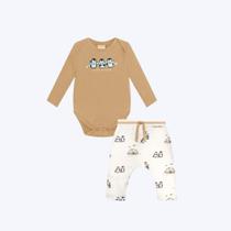 Conjunto Body Manga Longa Bordado E Calça Pinguim Bebê Menino Milon 2000858 Branco