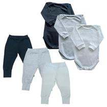 Conjunto Body Manga Longa + Calça Liso Algodão Kit C/3 Conjunto Body Manga Longa + Calça Liso Algodão Kit C/3