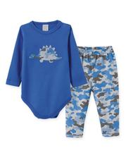 Conjunto Body manga longa com calça Dino Pingo Lelê Camuflado