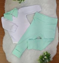 Conjunto Body Manga Longa com Calça para Bebê Theo Verde 02 Peças