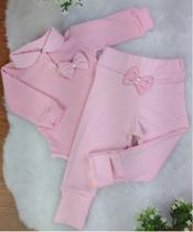 Conjunto Body Manga Longa com Calça para Bebê Vivi Rosa 02 Peças