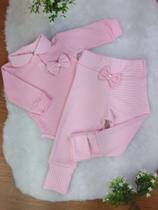 Conjunto Body Manga Longa com Calça para Bebê Vivi Rosa 02 Peças