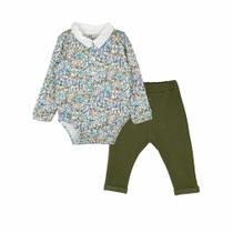 Conjunto Body Manga Longa com Calça Saruel - Verde - Bibe