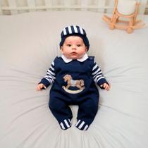 Conjunto Body Manga Longa com Macacão curto Poney 03 Peças