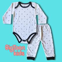 Conjunto Body Manga Longa e Calça Malha Estampado Para Bebê
