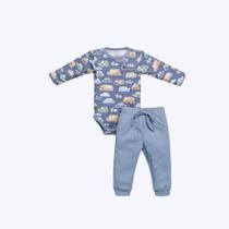 Conjunto Body Manga Longa E Calça Moletom Bebê Menino Anjos Baby 251814M Azul